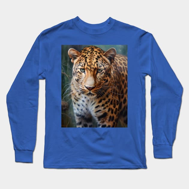 Amazing Zoo Leopard in Oil Paint Hyperrealism Long Sleeve T-Shirt by ABART BY ALEXST 